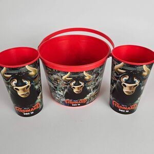 Cinemark Ferdinand The Bull Popcorn Bucket Promo Matching 16oz cups Blue Sky